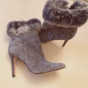 Antonio Melani Suede Leather Ankle Boots with fur trim Size 7